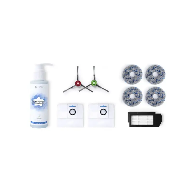 Ecovacs X1 Yedek Parça Seti - 1 Filtre - 2 Yan Fırça - 2 Toz Torba - 4 Mop Bezi - 1 Solüsyon 110ml